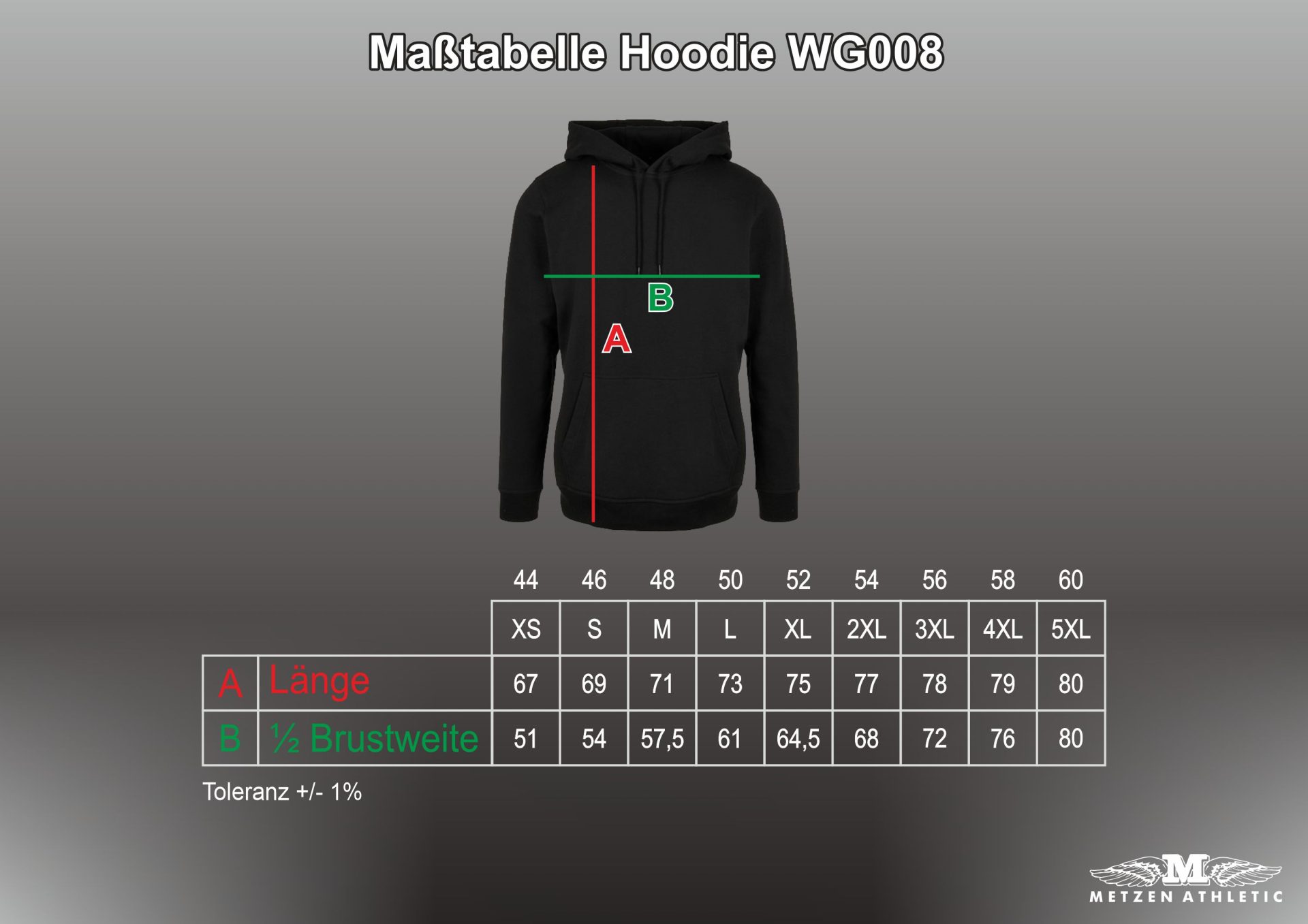 Maßtabelle Hoodie WG008 - Alemannia Shop