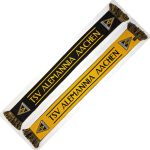 Two Alemannia Aachen football scarves in black and yellow with fringed ends and club crests, laid diagonally.
